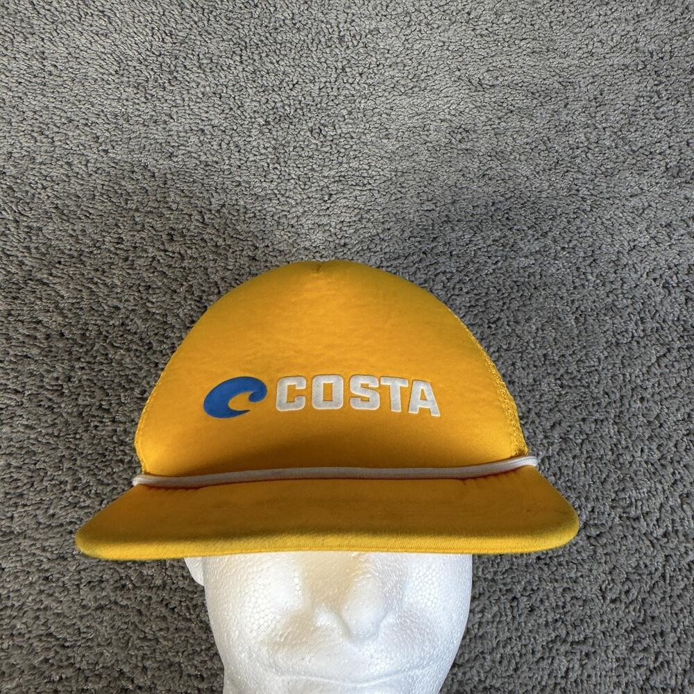 Costa Hat Cap Snap Back Trucker Mens One Size Yellow Mesh Embroidered Logo
